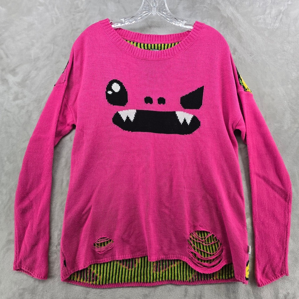 So So Happy Women S Sweater Pink Monster Taco Distressed Iron Fist Collab